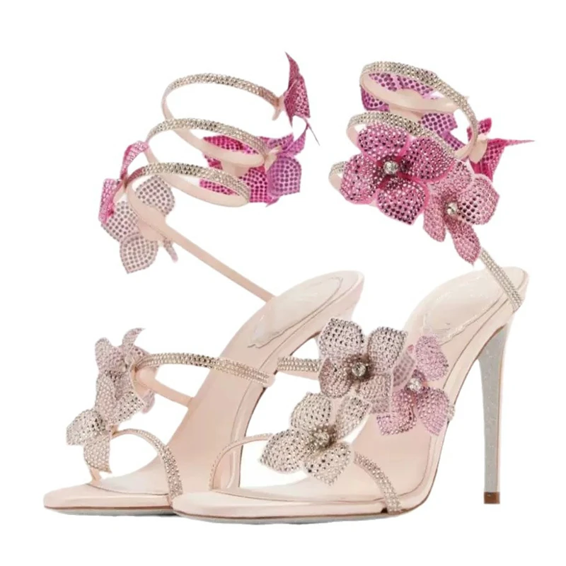 Leopard Print Heels - Eilyken Sexy CRYSTAL Flower Thin High