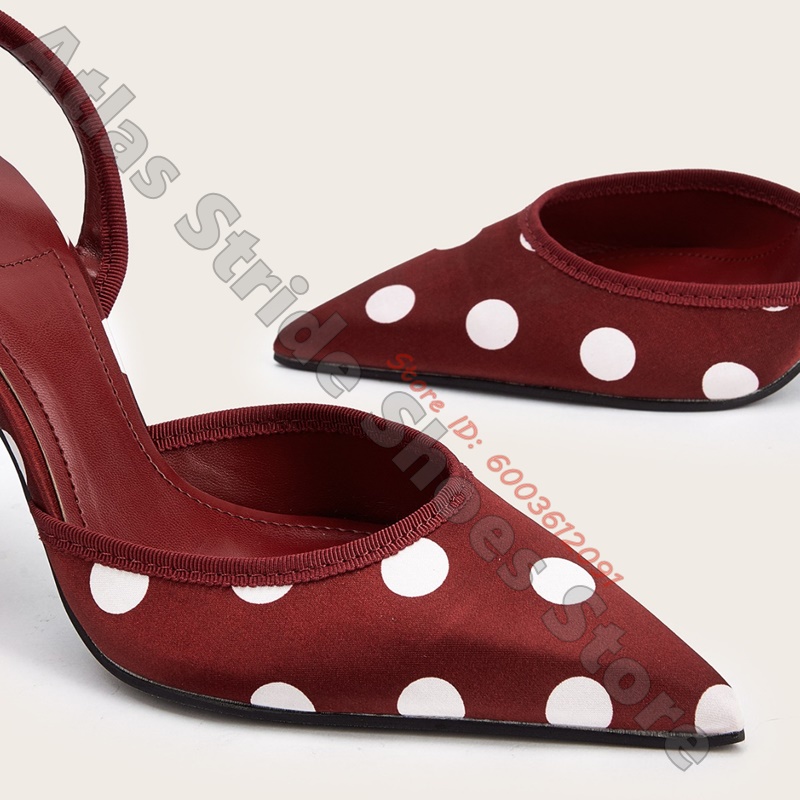 Satin White Polka Dot Pointed  - Ribbon Tie Heel 리뷰 및 가격