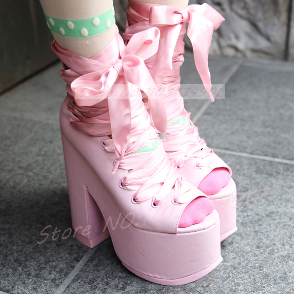 Pink Platform Peep Toe Y2K San - Ribbon Tie Heel 리뷰 및 가격