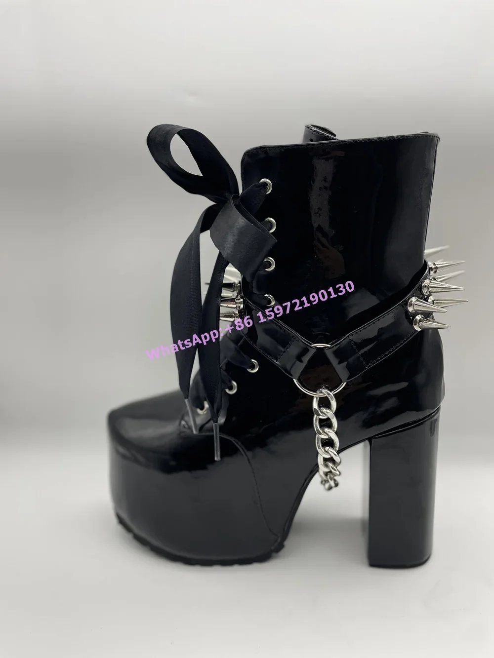 Ribbon Tied Rivet Black Boots  - Ribbon Tie Heel 리뷰 및 가격