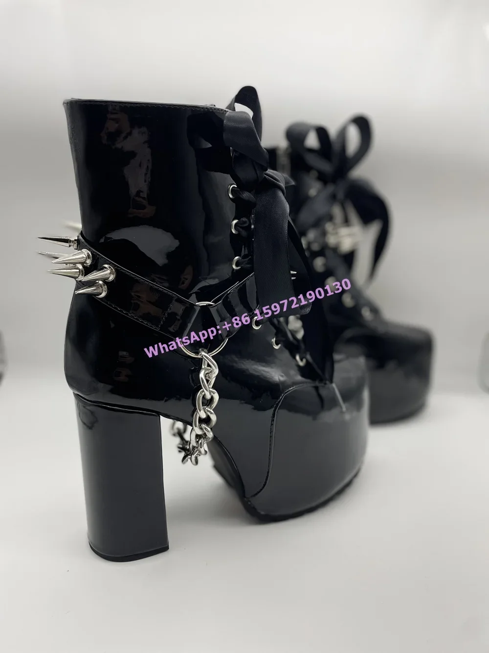 Ribbon Tied Rivet Black Boots  - Ribbon Tie Heel 리뷰 및 가격