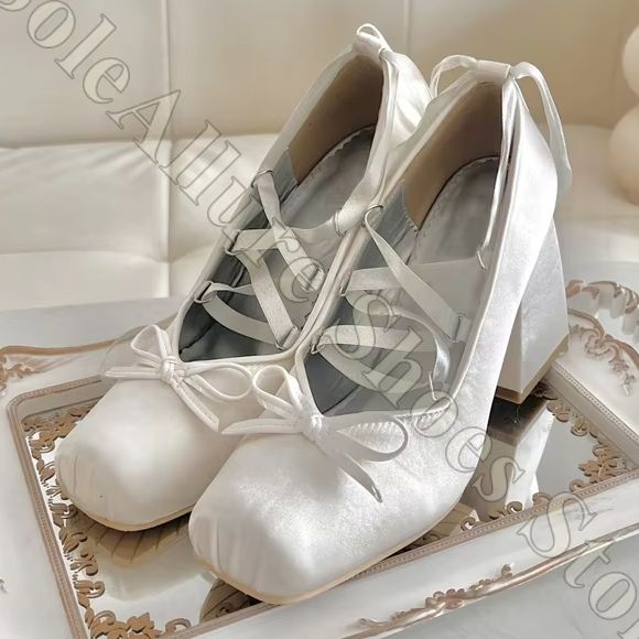Women Ballet Flats Y2K Satin R - Ribbon Tie Heel 리뷰 및 가격