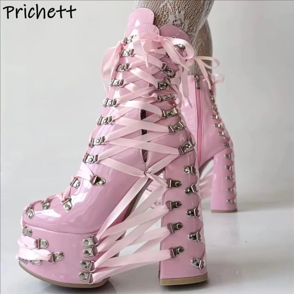 Black Pink Cross Tied Ankle Bo - Ribbon Tie Heel 리뷰 및 가격