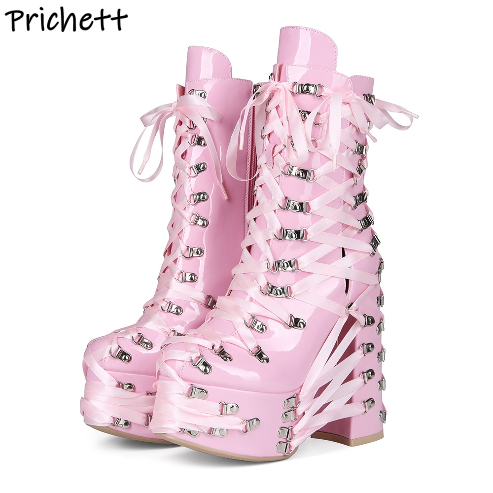 Black Pink Cross Tied Ankle Bo - Ribbon Tie Heel 리뷰 및 가격
