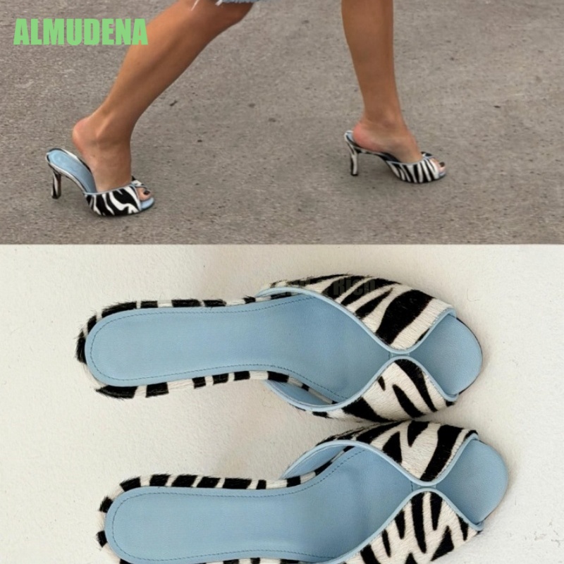 Zebra Print V-Cut Peep Toe Mul - Leopard Print Heels 리뷰 및 가격