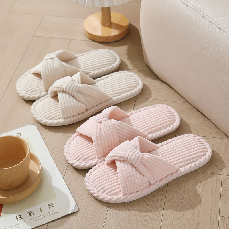 Corduroy Cross Strap Home Slip - Women Shoes On Sale 리뷰 및 가격
