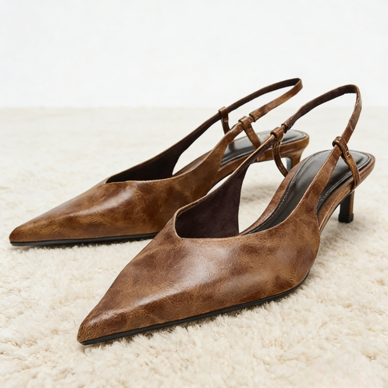 Retro Brown Kitten Heel Design - Women Shoes Brown Colour 리뷰 및 가격